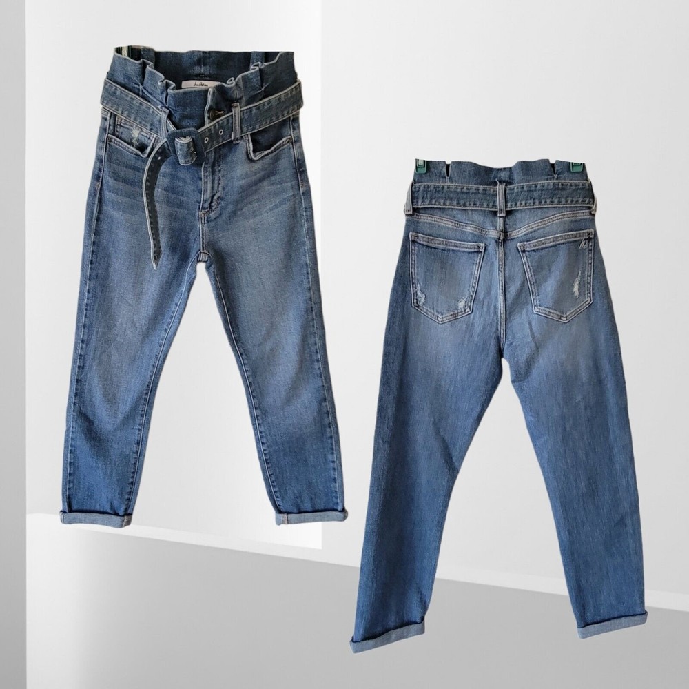 Sam‎ Edelman Dani Blue Belted Paperbag Straight Leg Jeans 26 CROP
